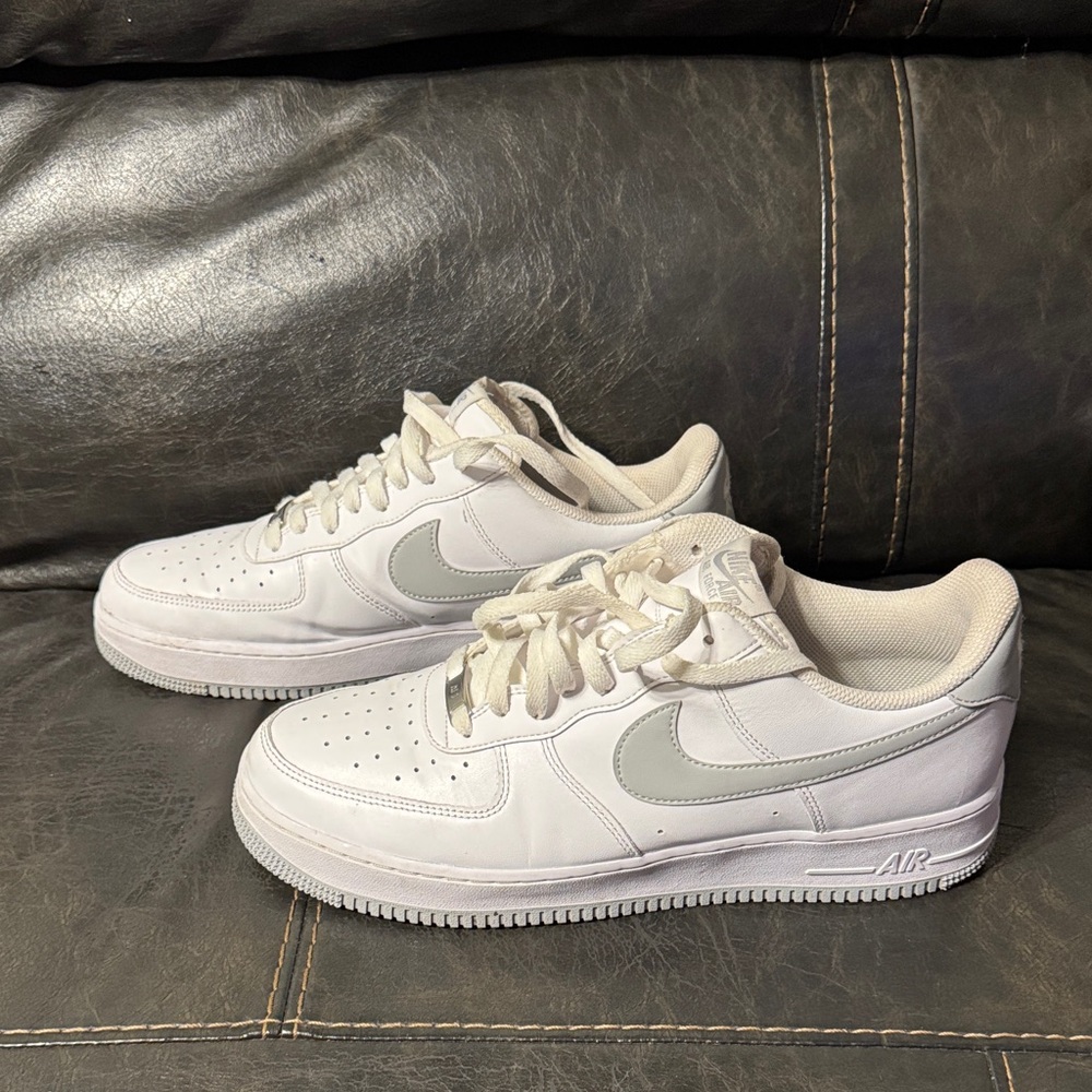 Nike Men's White Air Force 1 Gray and White 12 Mens